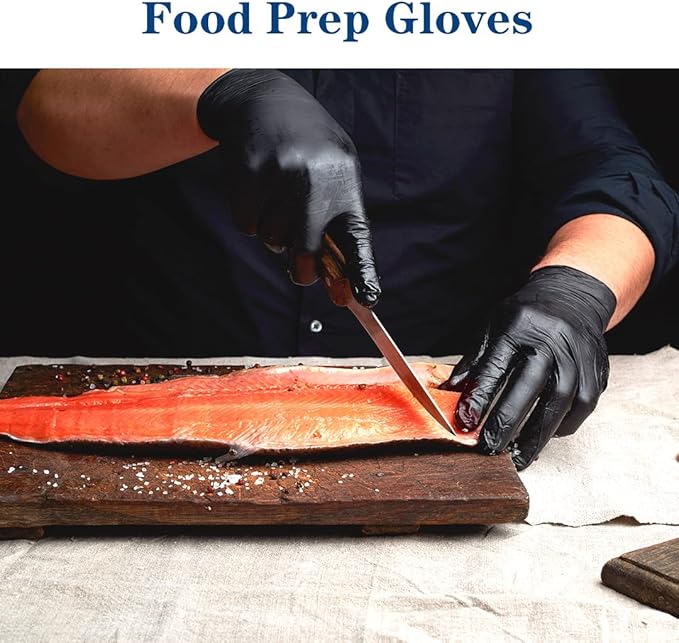 YKANG Black Disposable Nitrile Gloves,Latex Free Disposable Gloves 100 PCS,Food Safe Food Prep Cooking Gloves