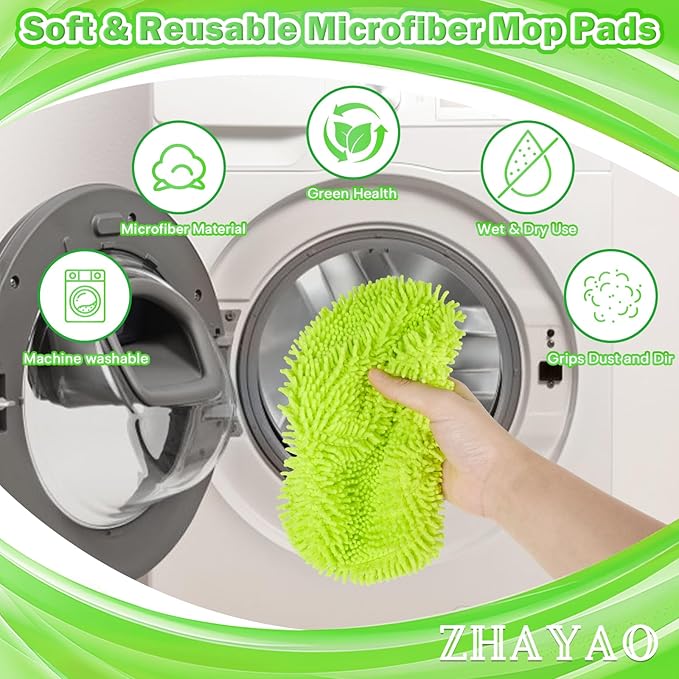 Reusable 100% Chenille Mop Pads Compatible with Swiffer Sweeper, Wet and Dry Flat mop Cover, 3 Pack Washable Pads for Surface/Hardwood Floor Cleaning (Mop is Not Included)