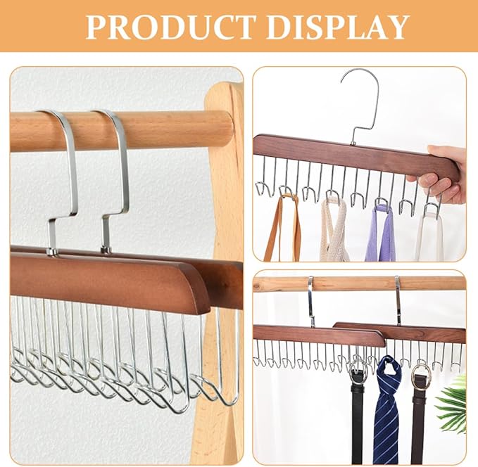 Alipis 2pcs Multi-Functional Closet Organizer Hangers with 8 Hooks Vintage Tie and Belt Rack for Men’s Clothing Storage, Space Saving Wall-Mounted Accessory Organizer for Scarves and Hats