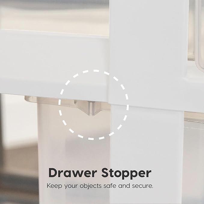 IRIS USA Plastic Drawer Storage Organizer Rolling Cart, with Wheels Casters, 10-Drawers, for Classroom Art Craft Supplies Dresser Closet Bathroom Laundry Room, White/Clear