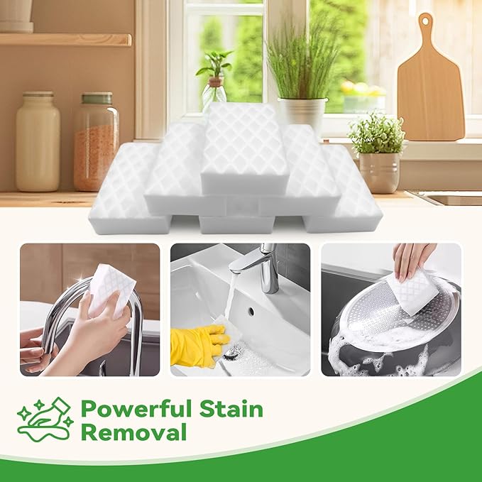 Magic Sponge 2X Density, Multi-Purpose Long Lasting Melamine Sponge, Water-Activated Cleaning Sponge Eraser for Kitchen, Bathroom, Wall, Shoes & Car Interior, Extra Durable, Non-Scratch (10)