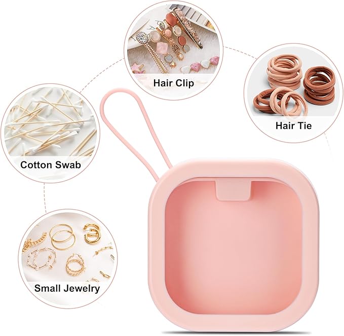 Soleebee 2pcs Portable Hair Tie Organizer Box Qtip Holder, Small Hair Accessory Containers Travel Hair Tie Holder Cotton Swab Dispenser Stackable or Hanging Small Items Storage Box (Pink)