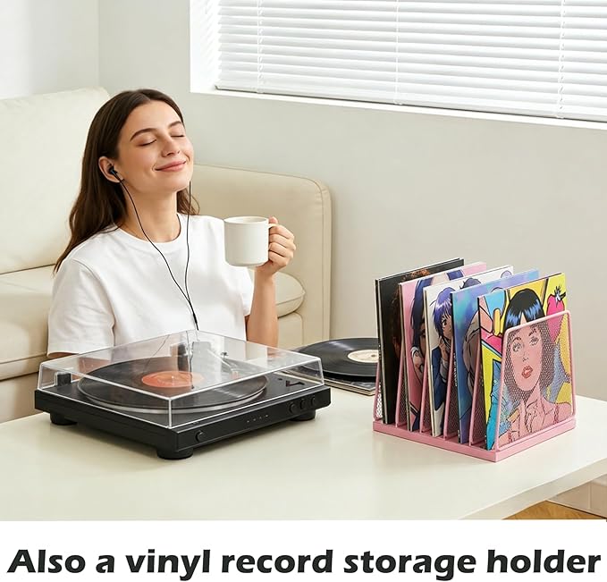 AUPSEN 5-Section Wooden Desktop File Organizer, File Sorter Storage Rack, Vertical File Holder for Office Supplies, Pink