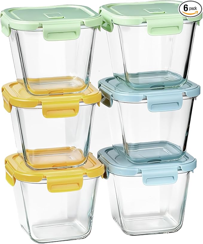 Glass Soup Containers with Lids 32 oz, 4 Cup Glass Storage Containers, Tall Borosilicate Glass Food Storage Containers for Lunch, Ice Cream, Travel and Deli, Soup Freezer Safe Containers with Lids