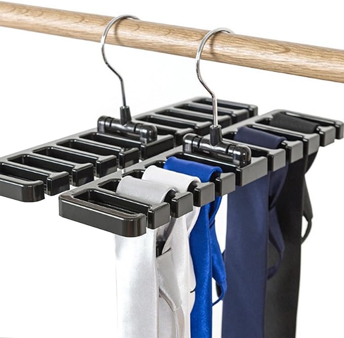 DayCount® Pack of 2 Tie Belt Organizer Storage Rack, Multifuction Rotating Ties Scarf Hanger Holder Closet Organization Wardrobe Finishing Rack for Men and Women (Black)