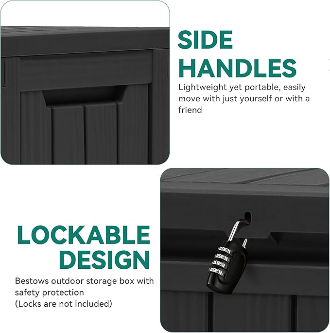 YITAHOME 72 Gallon Outdoor Storage Box w/Wheels, Resin Deck Box Indoor & Outdoor Patio Storage Box for Throw Pillows, Athletic Gear(Black)