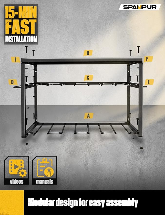 Power Tool Organizer, 8 Drill Holders Wall Mount, 3 Layer Heavy Duty Metal Storage for Garage Organization, Tools Storage with Hooks, Screwdriver Hammer Holder, Father's Day Mens Birthday Gift