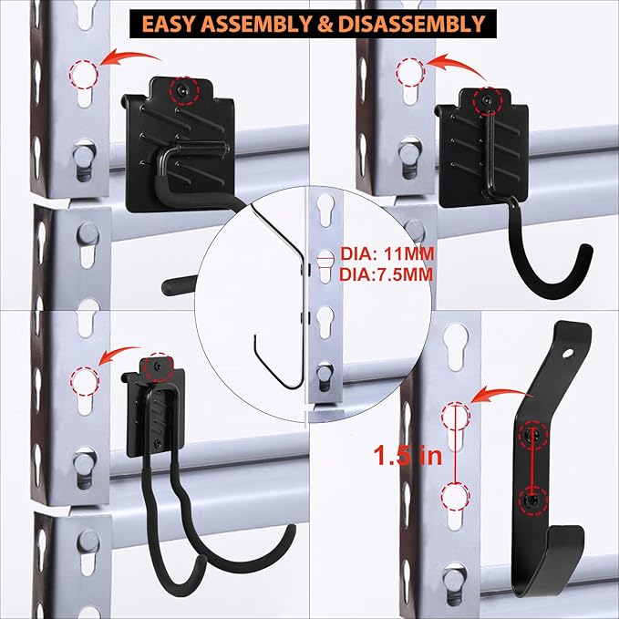 Wallmaster Boltless Shelving Hook Organizer Kit,7 Pcs Adjustable Storage Hanging Accessories for 1.5 inch Keyhole Rack,Garage Heavy Duty Tool Storage System