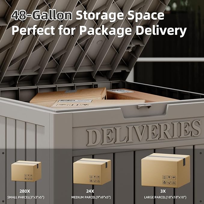 Package Delivery Box for Outside, 48 Gallon Storage with Lockable Secure, Large Double Wall Resin Outdoor Package Delivery Waterproof Deck