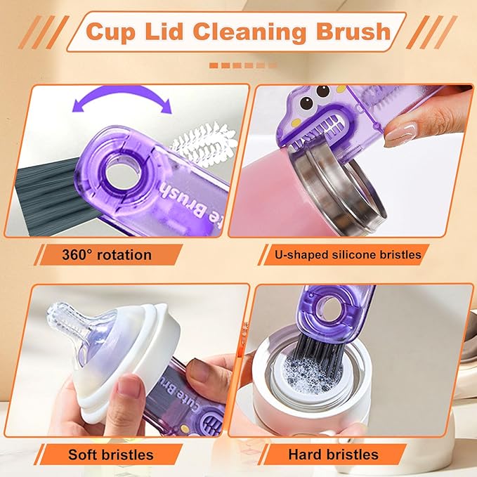 3 in 1 Cup Lid Cleaning Brush, Gap Cleaner Brushs - Home Kitchen Multifunctional Bottle Cleaning Brush Set, Portable Travel Bottle Lid Cleaner Tools