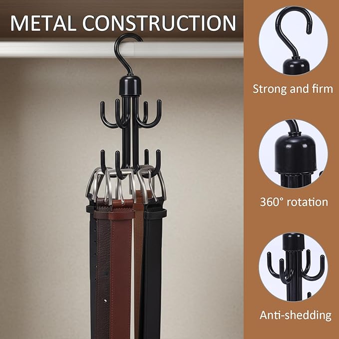 6Pcs Belt Hanger, Hanging Belt Holder for Closet,Rotating Belt Hooks for Hanging, Plastic Tie Hanger for Closet for Scarf,Bra,Tie Organizer