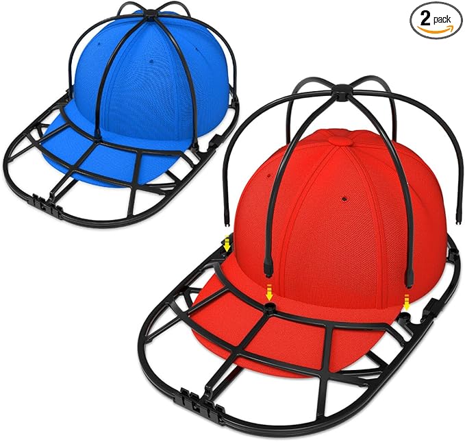 XQXA Hat Washer Cage 2-Pack - Baseball Cap Washing Machine & Dishwasher Safe Cleaner, Hat Cage for Washing Machine, Fits Adult/Kids Caps (Black)