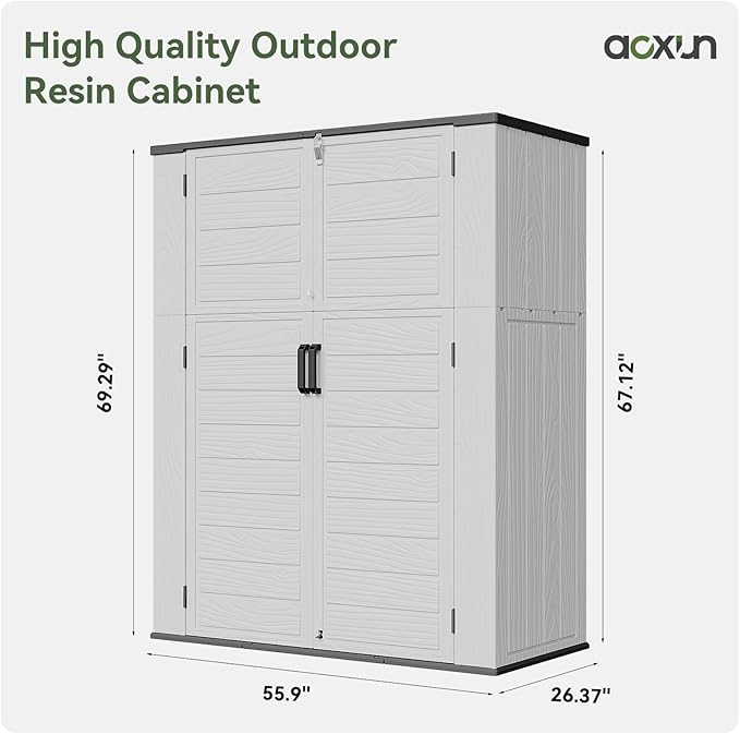 AOXUN Horizontal Storage Sheds 61 Cu.ft, HDPE Outdoor Storage Box 160 Gallon, Waterproof Lockable Resin Deck Box with Spring-Assisted Lid, Patio Storage for Garden, Pool, Cushions, Tools, White