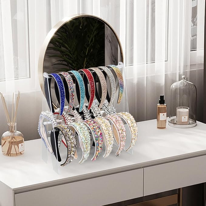Headband Holder Headband Organizer, Acrylic Headband Holder Organizer, 2-Tier Clear Headband Display Stand, Headband Storage Rack for Girls and Women (Modern-2PCS)