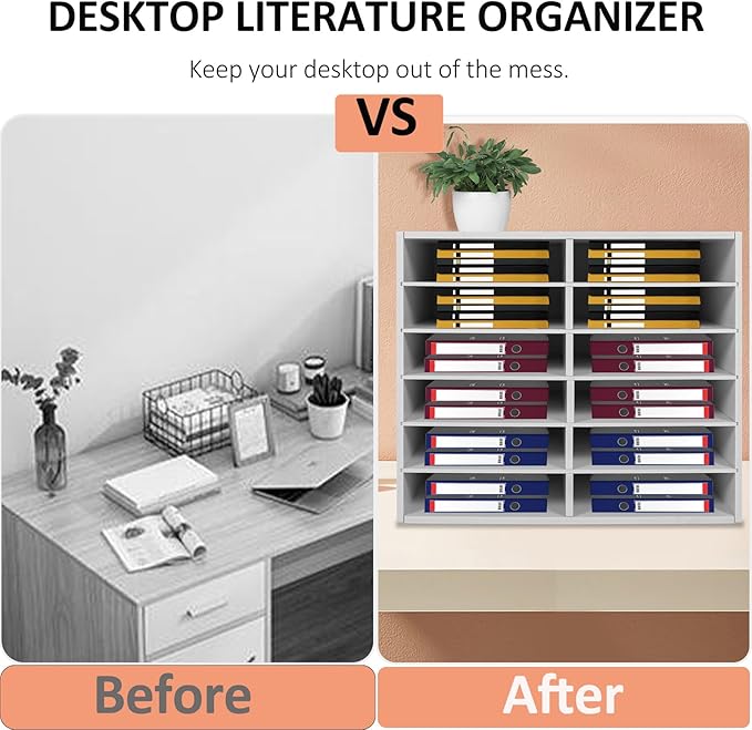 LOYALHEARTDY Literature Organizer, 12 Compartments Paper Storage Cabinet Mail Organizer, 19.3 X 12 X 16 Inch Desktop File Sorter Mail Center Mailbox School Classroom Keepers for Home & Office