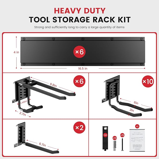 99" Heavy Duty Wall Mounted Garage Tool Organizer – 6 Panels & 18 Adjustable Hooks, 1380 lbs Load Capacity, Modular Storage for Efficient Tool Organization, Easy Install in Garage, Garden, 28 Pack