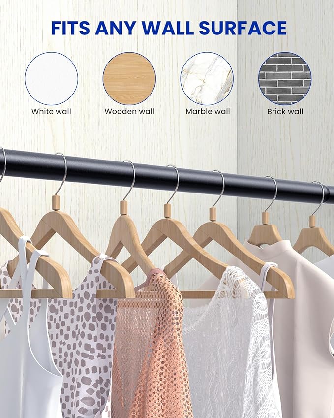 3 PACK Closet Rods for Hanging Clothes, 17 to 54 Inches Stepless Adjustable Metal Closet Rod, 1.3 Inches Heavy Duty Clothes Hanging Rod for Closet Wardrobes Laundry RV, Black