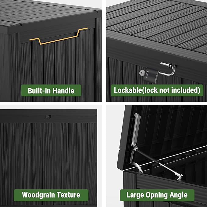 180 Gallon Large Resin Outdoor Storage Deck Box, for Patio Cushions, Garden Tools, Sports Equipment, and Pool Supplies, Lockable & Waterproof (Black)