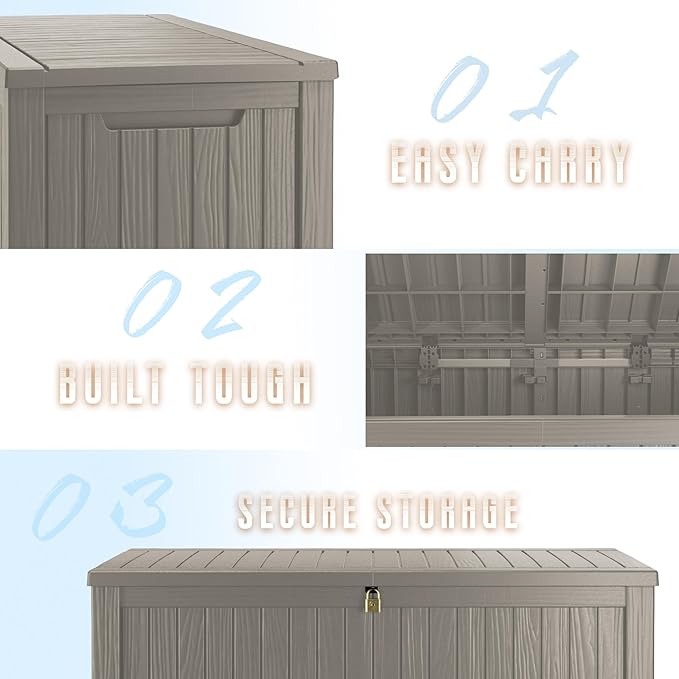 Outdoor Storage Deck Box Waterproof, 200 Gallon Large Lockable Patio Storage Bin Chest, Resin Outside Container Seat Bench for Furniture Cushions, Pool Accessories, Garden Tools & Delivery, Grey