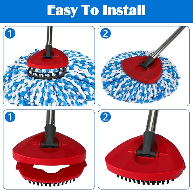 Spin Mop Replacement Set for O-Ceda RinseClean 2-Tank System, 16 Microfiber Spin Mops Refills,1 Scrubber Head,1 Triangle Spin Base,and(31-63in) Adjustable Handle Set Combo