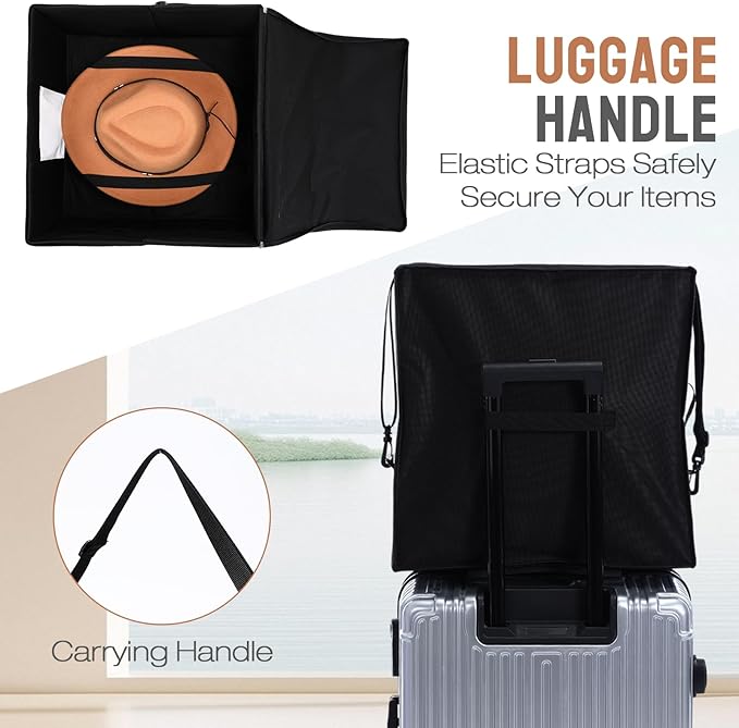 2 Pcs Hat Storage Box Upgrade Stackable Organizer with Lids Cowboy Hat Box Large Square Bag Foldable Closet Sheet Organizer Travel Container for Men Women(Black)