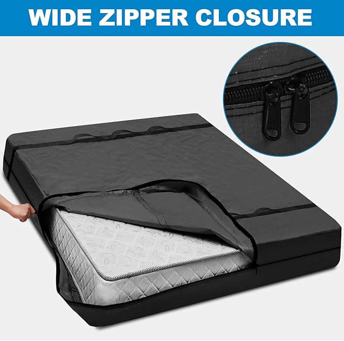 TICONN Mattress Bags for Moving, Heavy Duty Twin Mattress Cover Storage Bag with Full-Around Handle and Adjustable Buckles (Black, Twin)