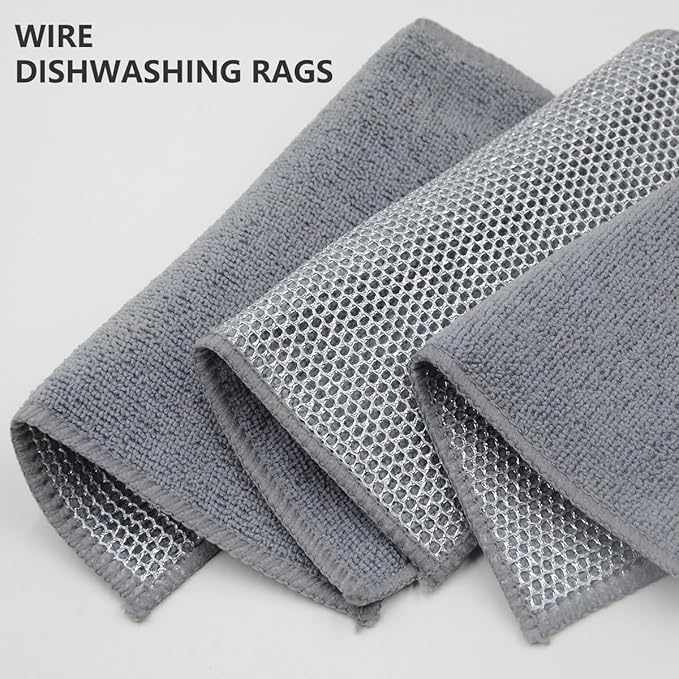 6Pack Double Side Wire Dishcloth, Upgrade Wire Cleaning Cloths, Soft Multipurpose Non-Scratch Wire Dishwashing Rags for Home/Kitchen(7.87''x7.87'')-Light Grey