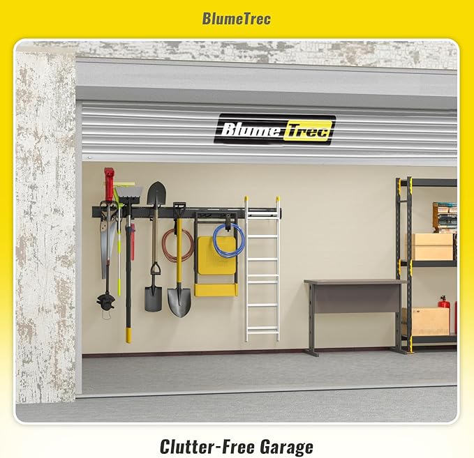 Garage Tool Organizer Wall Mount, 64" Heavy-Duty Metal Wall Organizer, 4 Rails with 8 Adjustable Hooks, Garden Storage Rack for Organization, Sturdy Tool Hanging Holder for Shovel Shed Yard