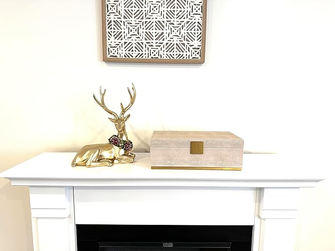 WV Ivory Shagreen Large Decorative Box PU Leather Rectangular Storage Box for Shel Closet Storage Dresser Jewelry Box Men's &Women's Accessories Organizer (ivory, 14x8.3 inch)