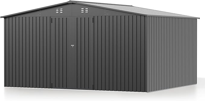 14 x 12FT Outdoor Storage Shed, Metal Waterproof Storage Shed Steel Utility Garden Tool Shed with Door & Lock Outdoor Storage,All-Weather Shelter for Bike, Gardening Tools, Lawn Mowers