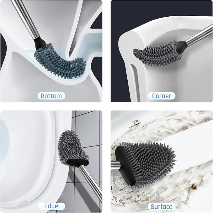 Sellemer Toilet Brush and Holder Set - Flexible Toilet Bowl Brush Head with Silicone Bristles, Compact Size for Storage and Organization, Ventilation Slots Base (4 Pack, Black)