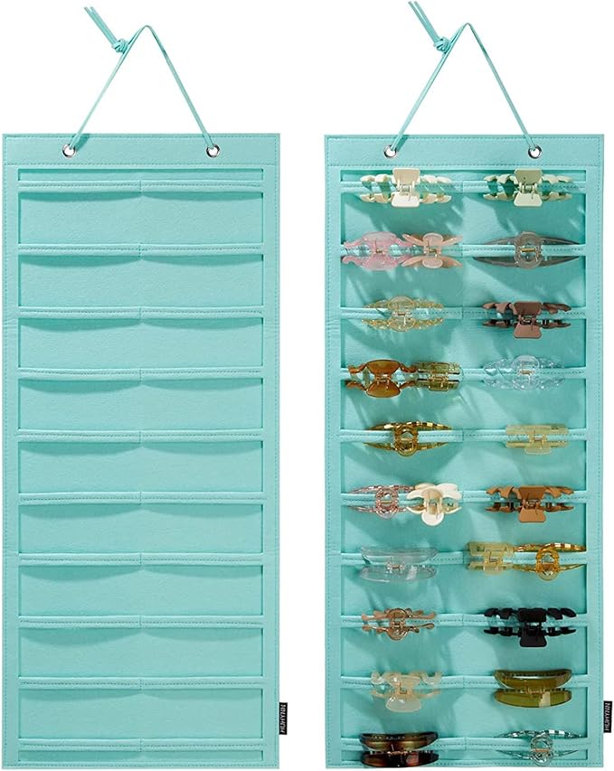 ACQTULOU Hair Claw Clips Organizer, 10 Layers Large Hair Clip Storage for Women Girls, Hanging Hair Accessories Holder Organizer for Wall Door Closet(Hair Accessories Not Included) (green)