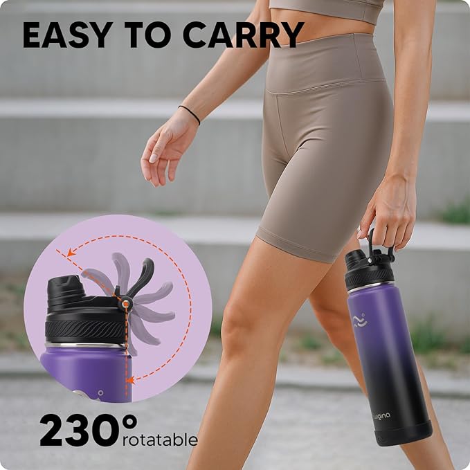 [2-IN-1 LID] Insulated Water Bottle with Silicone Boot (36hrs Cold/18hrs Hot) - DIY Stickers, Leakproof, BPA Free, 24 oz