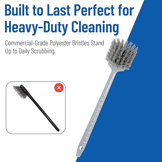 SPARTA 40501EC23 Plastic Large Scrub Brush, Kitchen Brush, Utility Brush With Long Handle For Cleaning, 20 Inches, Gray, (Pack of 6)