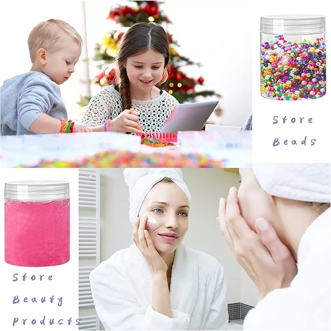 20 Pack 4oz Clear Plastic Jars with Lids,115ml Wide-Mouth Refillable Storage Containers,Empty Round Containers for Candy,Beads,Lotion,Slime Making and Food Storage