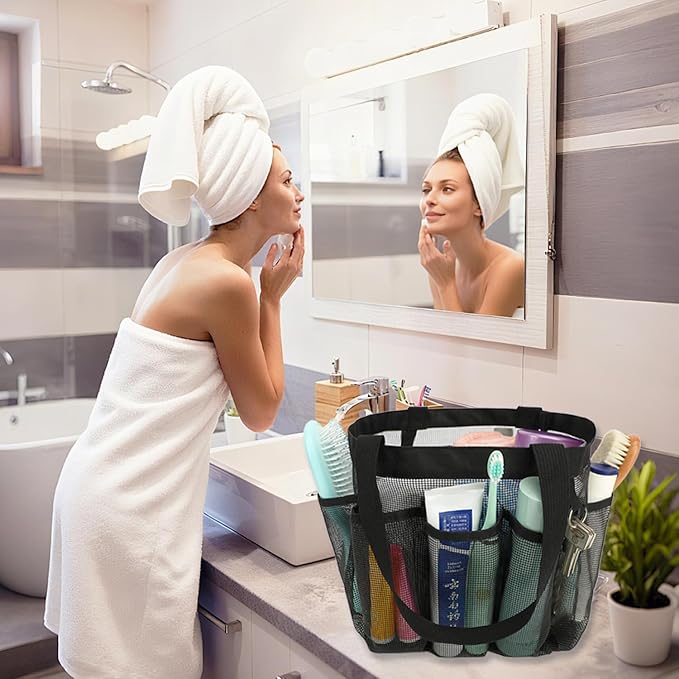 Mesh Shower Caddy Portable for College Dorm Room Essentials, 8-Pocket Large Shower Basket Tote Bag with 2 Handles for Toiletry, Bathroom, Beach, Camp, Gym | Portable, Quick-Dry, 2 Handles