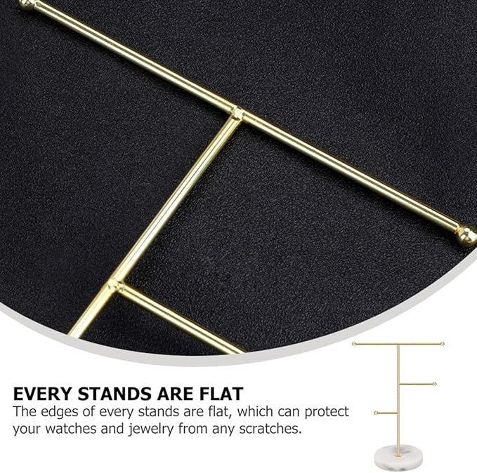 Practical Accessories Organizer Stand with Gold Iron Frame and Marble Base, 18.5 X 10 X 26 Cm Display Rack for Earrings, Necklaces, and Watches Storage