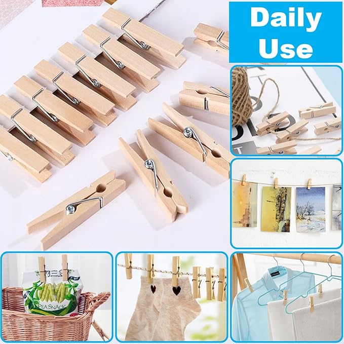 SenseYo 200 Pcs 2.9 Inch Wooden Clothespins Clips for Hanging Clothes, Craft, Home