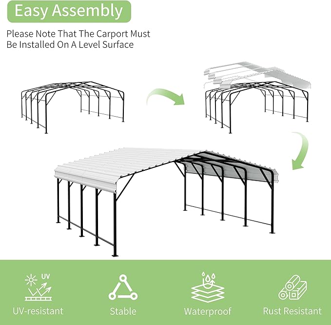 Shintenchi 20x20 FT Metal Carport, Oversized Carport Garage with Enhanced Base, Outdoor Galvanized Car Shelter, Heavy Duty Carports Canopy, for Car, Boats and Tractors, White