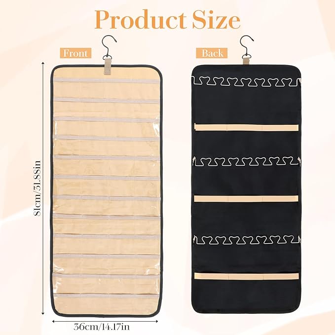 2 Pack Hanging Jewelry Organizer Storage Roll, with 96 Pockets 42 Necklace Hooks 33”x14” Double Sided Wall Mount Earring Holder Large Bracelet Display Hanger Storage Bag for Closet Door