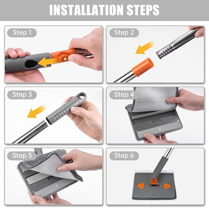 Baseboard Cleaner Tool with Handle, Folding Wall Mop with 86" Extension Pole, Swivel Wall Cleaner Mop with Squeegee, 8 Reusable Pads for Baseboard, Wall, Ceiling, Window, Floor, Furniture