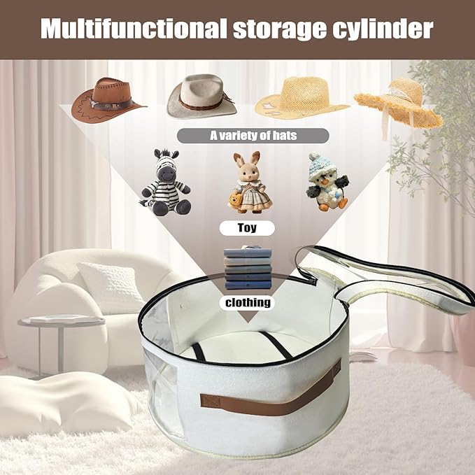 STARGAZ Oversized Clear Hat Storage Bag, Hat boxes for women storage, Cowboy hat storage, Hat accessories, hat organizer for closet, hat travel case with Handle, Holds Up to 10 Hats(White 2 Pack)