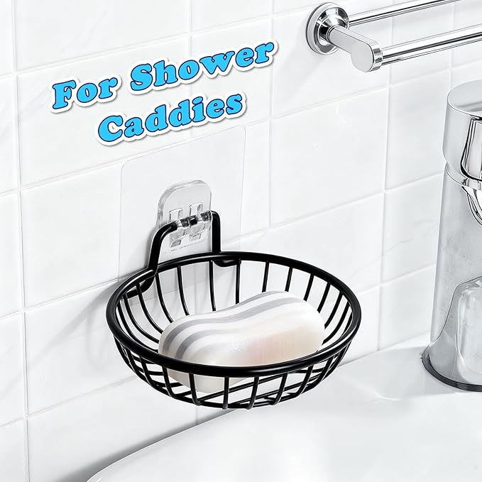 12 Pack Shower Caddy Adhesive, Upgrade Thick Bath Toy Storage Shelf Replacements, Waterproof Adhesive Hooks Strips Hangers for Kitchen Racks, Bathroom Storage, Shower Basket & Soap Holder