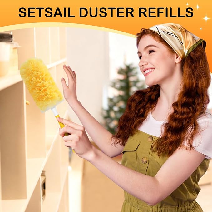 SetSail 30 Count Duster Refills Compatible with Swiffer Dusters for Cleaning with 1 Handle Disposable Duster Refill Multi Surface 360 Duster Cleaner Kit for Ceiling Fan, Blind, Furniture