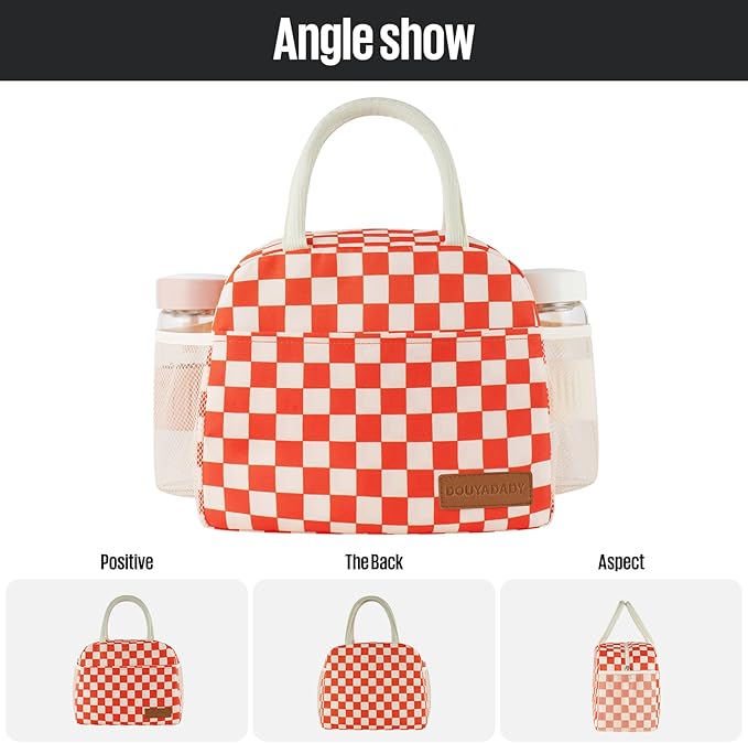 Lunch Bag Women/Men Lunch Box Women/Men (Red+Beige Checkerboard)