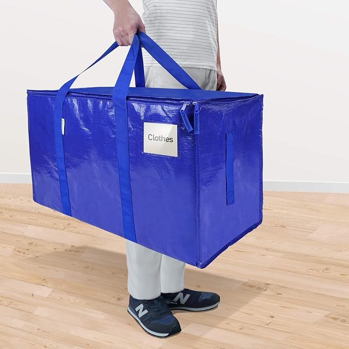 TICONN 16 Pack Extra Large Moving Bags Heavy Duty with Zippers & Carrying Handles, Durable Storage Bags Moving Boxes for Closet Organizers and Storage (16 Pack, Blue)