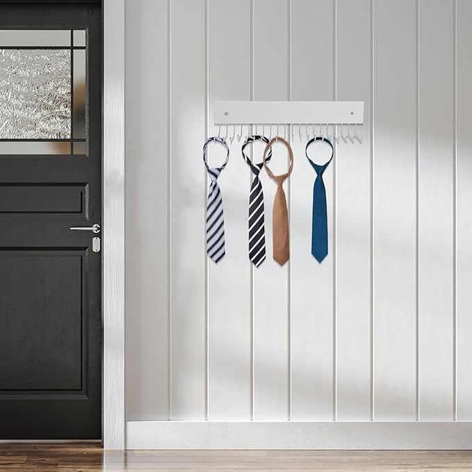 TOYANDONA Wall-Mounted Rotating Strap and Tie Rack Organizer, Beech Material Strap Storage Hanger with Hooks for Closet and Entryway, Space-Saving Accessory Organizer for Men and Women