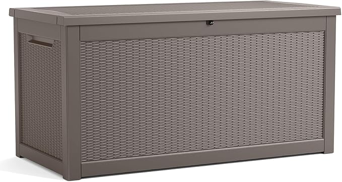 320 Gallon Lockable Resin Outdoor Storage Box, Waterproof & Weather Resistant Deck Box for Patio Cushion, Garden Tools & Pool Accessories, Grey