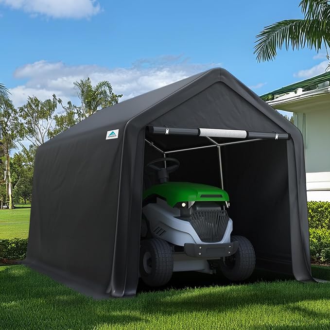 ADVANCE OUTDOOR 7x12 ft 2 Roll up Doors & Vents Outdoor Portable Storage Shelter Garage Tent Carport for Motorcycle ATV with Heavy Duty Metal Frame and Anti-UV Snow Resistant Waterproof Cover, Gray