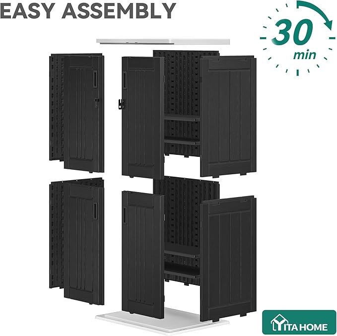 YITAHOME Outdoor Tall Storage Cabinet with 4 Shelves, Waterproof Resin Vertical Tool Shed, Lockable 30 cu. ft. Storage Shed for Patio, Garden, Yard, Dark Gray